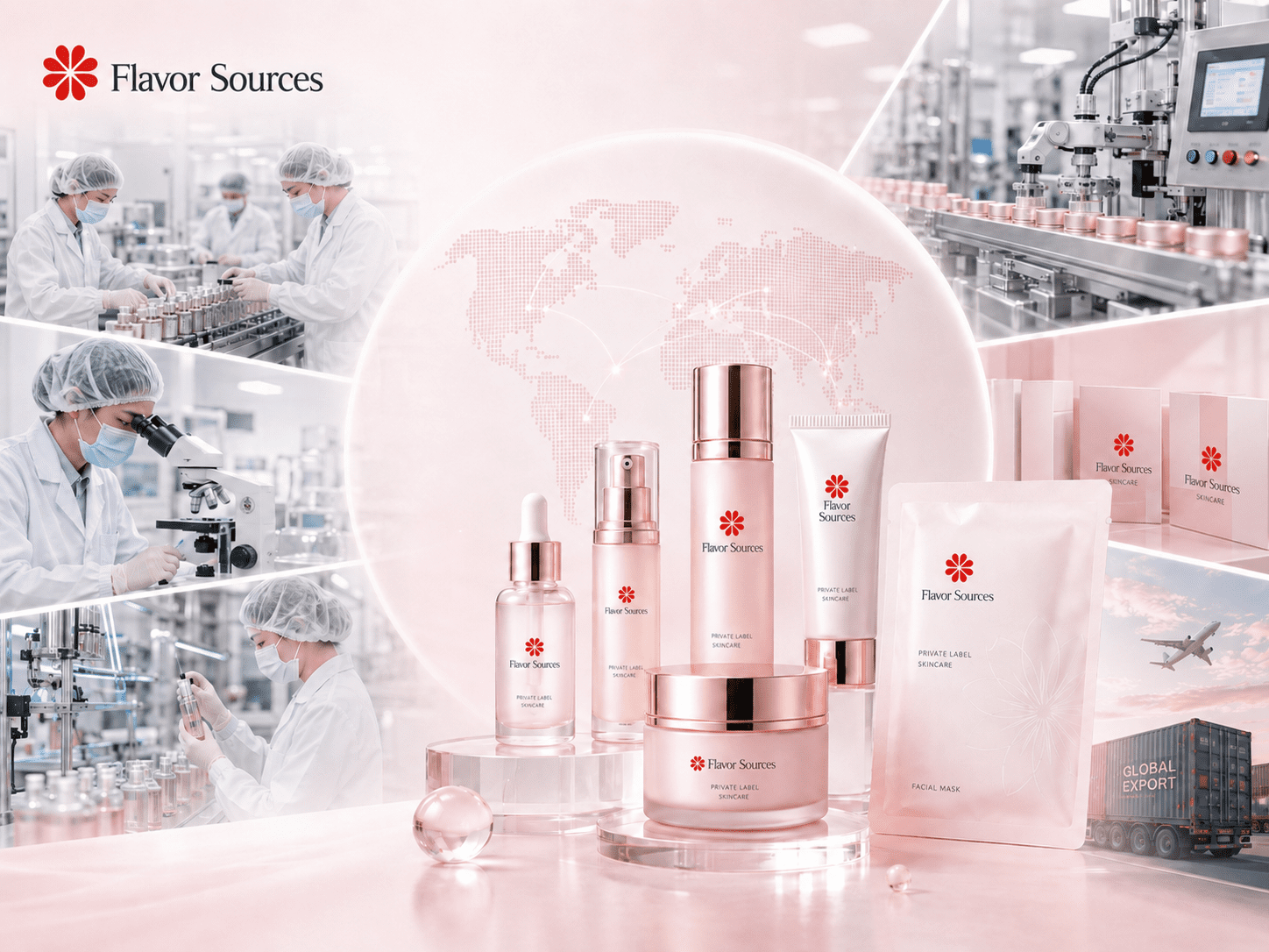Flavor Sources skincare manufacturing and global export — Dongguan factory 50+ countries