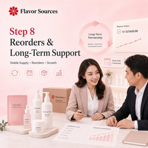 Skincare reorders and long-term OEM ODM support by Flavor Sources